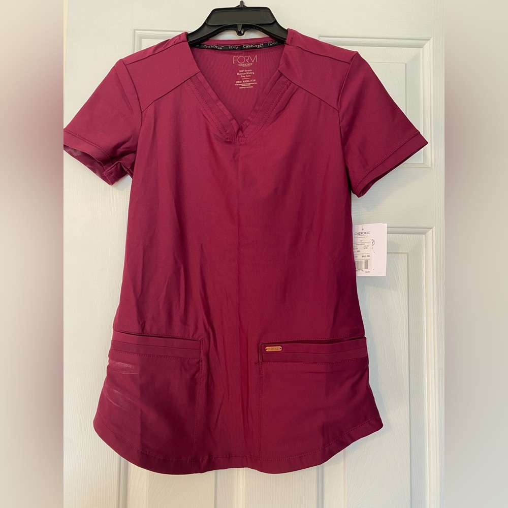 Cherokee Burgundy V-Neck Scrub Top